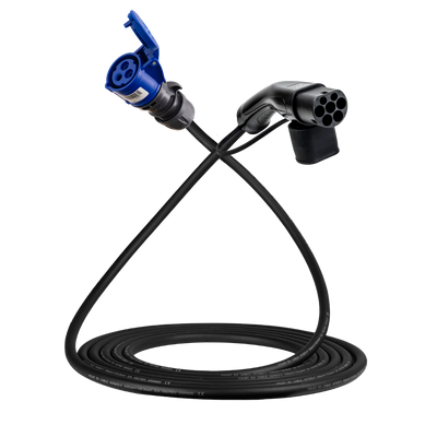 Adapterkabel Typ 2 (Ladestationsseite) auf 16A 3-polige blaue CEE-Buchse